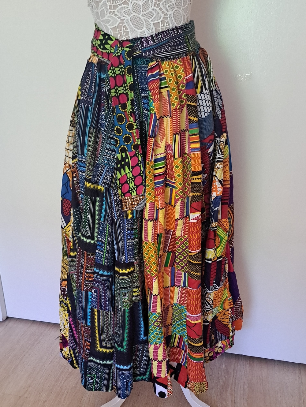 Vibrant African Ankara Print Patchwork Maxi Skirt / Boho Long Skirt